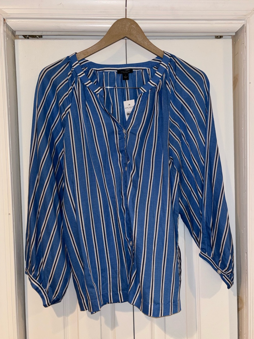 Ann Taylor Blue Striped Blouse - Large - NWT